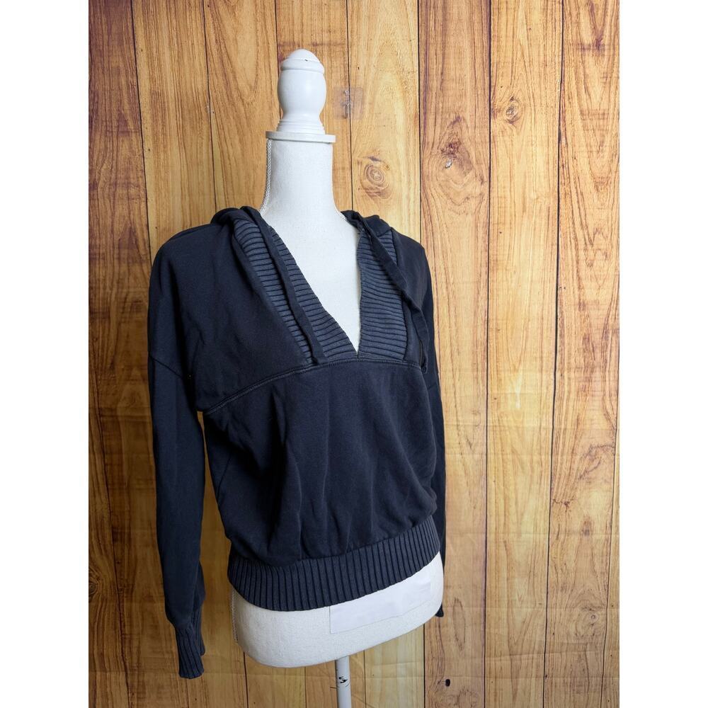 Aerie V Neck Hoodie Washed Out Black Women's Size XS